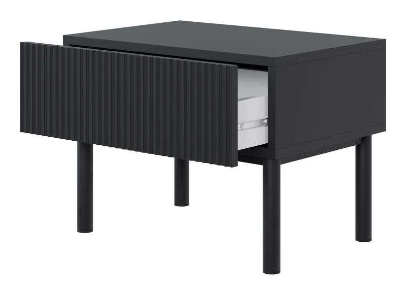 Nachttisch Veldio New mit gefräster Front und Schublade, 50 cm, schwarz