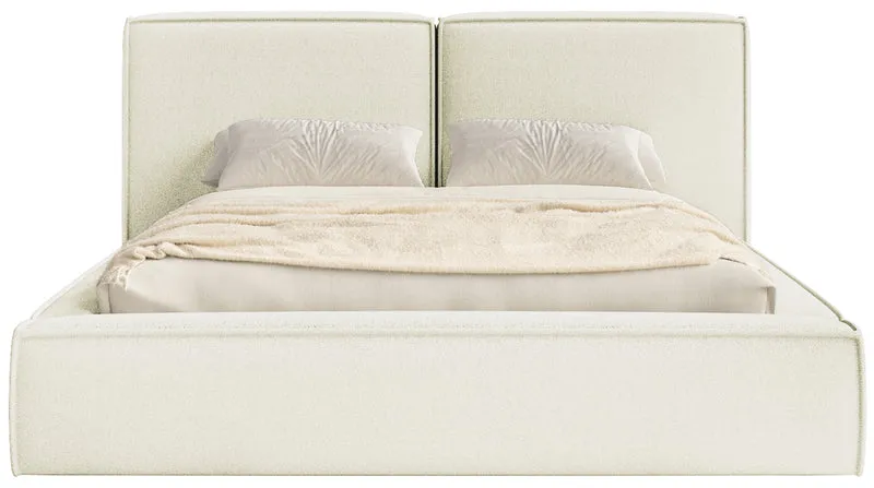 Polsterbett 140x200 cm Tilves mit Stauraum, Metalllattenrost, cremefarbener Chenillebezug