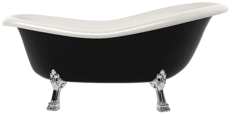 Casa Padrino Jugendstil Badewanne Schwarz / Weiß / Silber 168 cm - Freistehende Retro Stil Badewanne