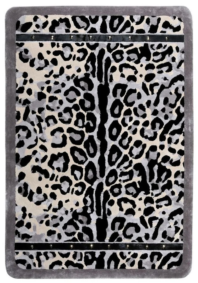 Casa Padrino Luxus Teppich mit Leoparden Design Grau / Creme / Schwarz 160 x 230 cm - Rechteckiger Wohnzimmer Teppich - Moderner Schlafzimmer Teppich - Luxus Interior - Luxus Qualität