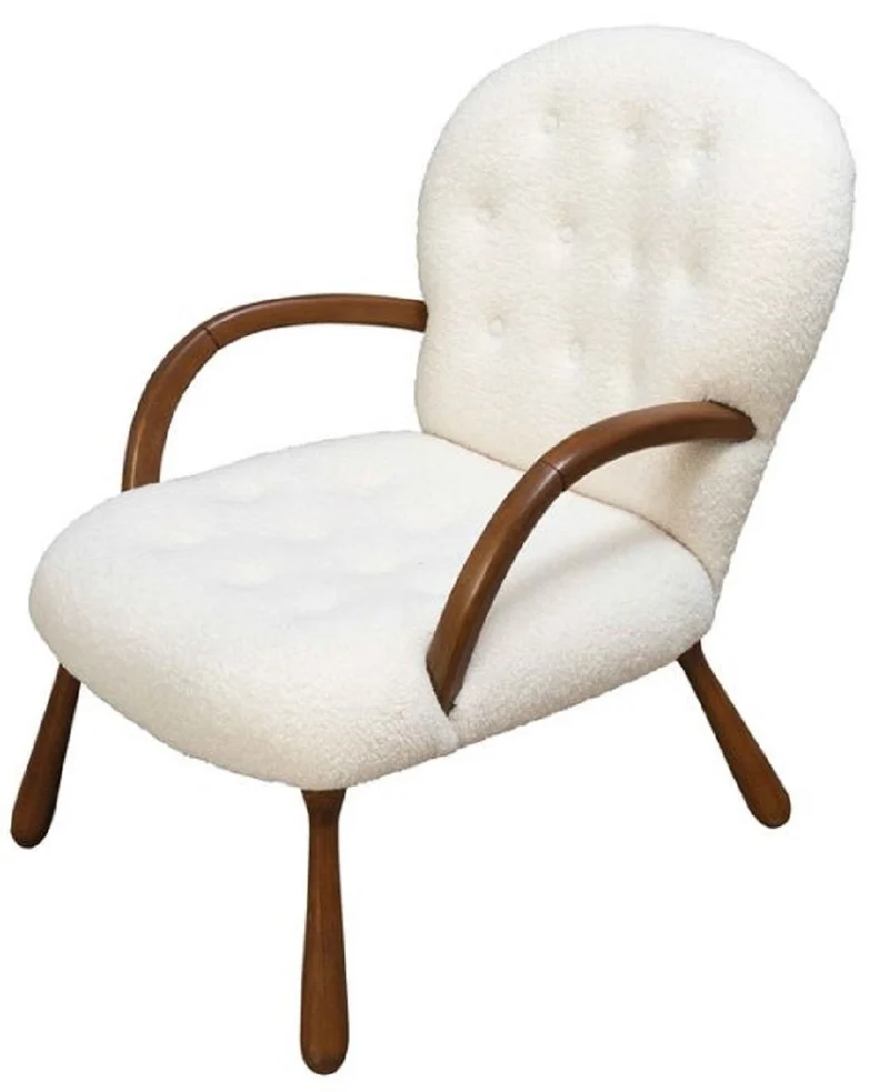 Casa Padrino Luxus Sessel Weiß / Dunkelbraun 65 x 85 x H. 90 cm - Wohnzimmer Sessel - Hotel Sessel - Wohnzimmer Möbel - Hotel Möbel - Luxus Möbel - Luxus Einrichtung