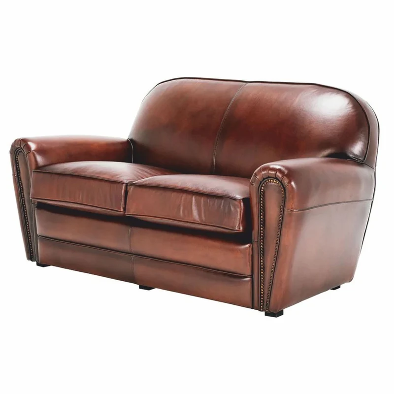 Casa Padrino Luxus Leder Sofa Braun / Schwarz 150 cm - Echtleder Möbel