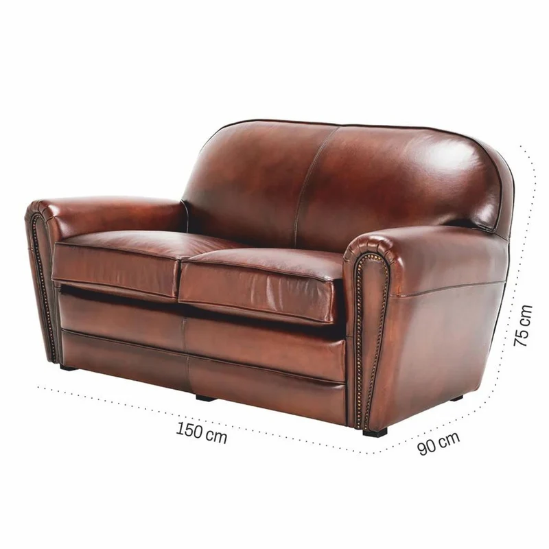 Casa Padrino Luxus Leder Sofa Braun / Schwarz 150 cm - Echtleder Möbel