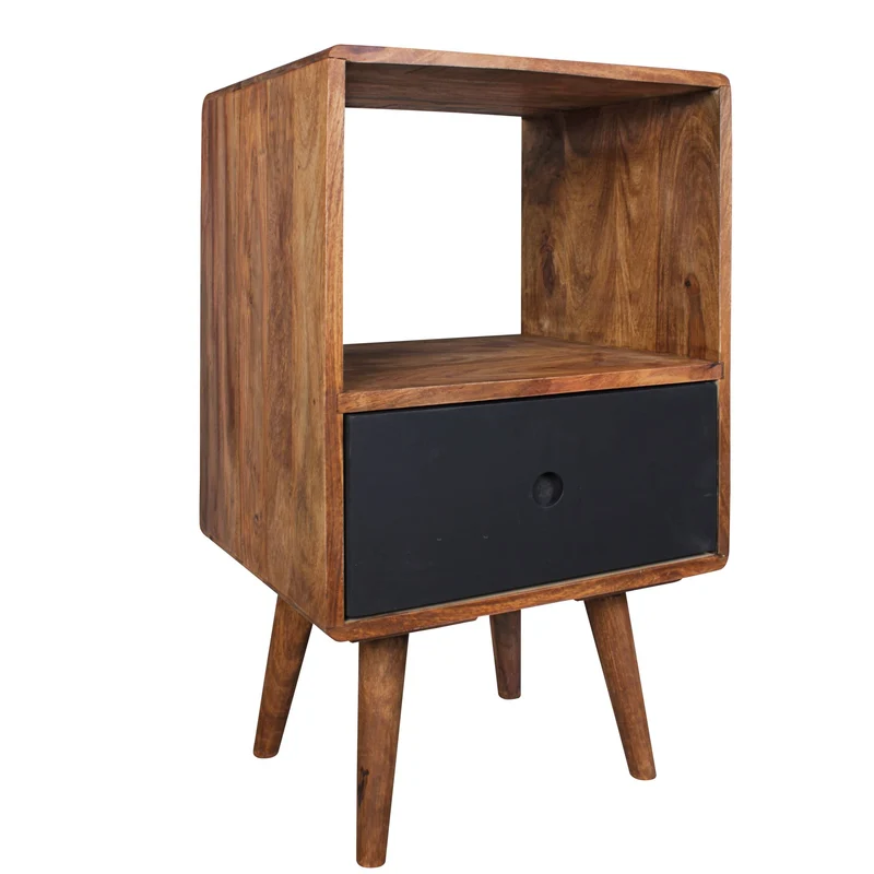Nachtkonsole REPA Sheesham-Holz Schublade dunkelbraun 40x35x70cm Retro