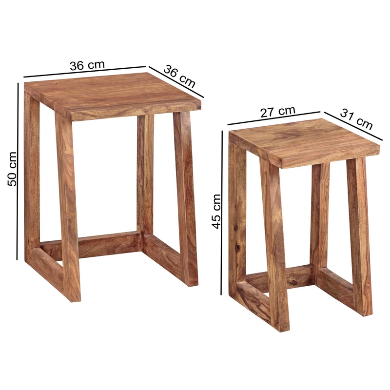 Beistelltisch-Set Mumbai 2er Massivholz Sheesham eckig Landhaus-Stil