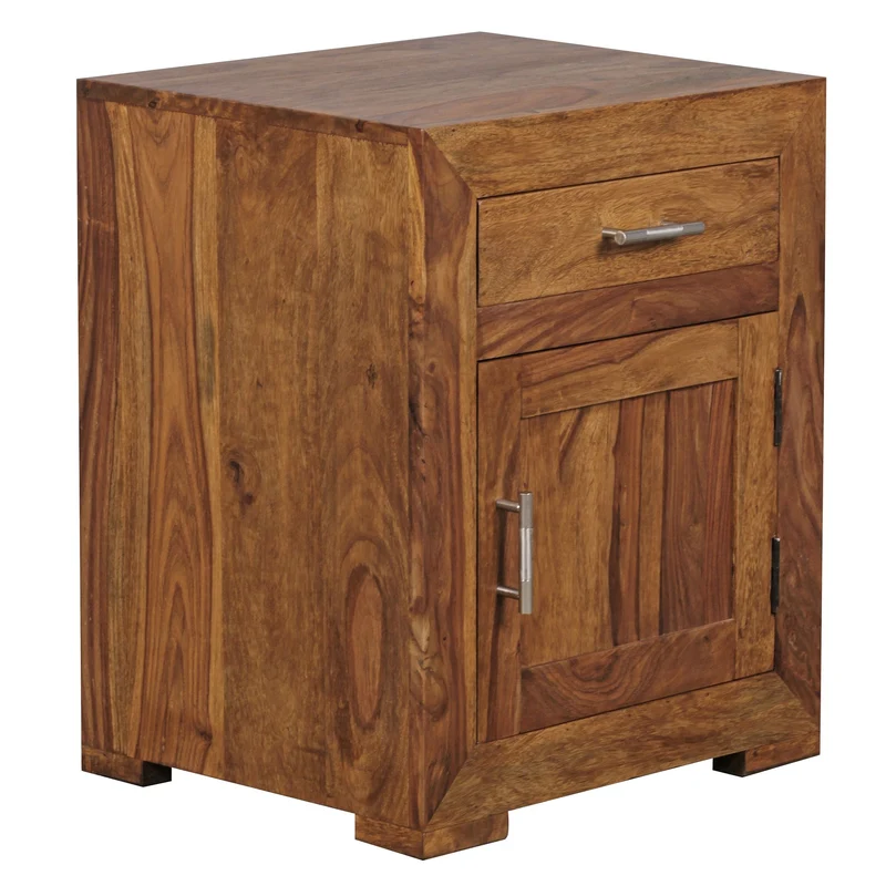Nachttisch MUMBAI Sheesham Massivholz 60cm mit Schublade & Tür