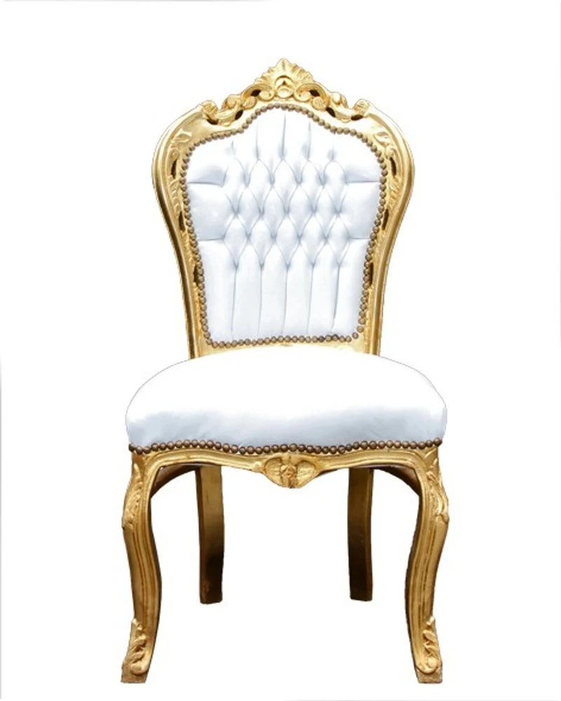 Casa Padrino Barock Esszimmer Set Weiß/Gold - Esstisch + 6 Stühle ohne Armlehnen