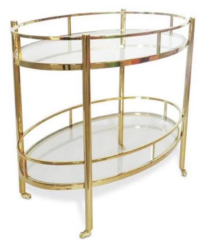Casa Padrino Luxus Servierwagen Gold 70 x 47 x H. 77 cm - Edelstahl Trolley mit gehärteten Glasplatten - Hotel & Gastronomie Accessoires