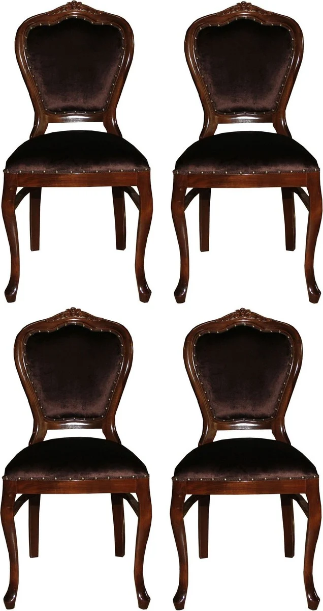 Casa Padrino Luxus Barock Esszimmer Set Braun / Braun 45 x 46 x H. 99 cm - 4 handgefertigte Esszimmerstühle - Barock Esszimmermöbel