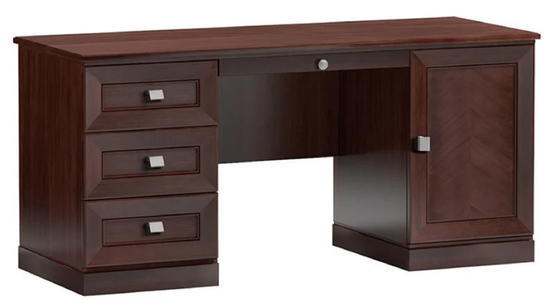 Casa Padrino Schreibtisch mit Tür und 4 Schubladen Dunkelbraun / Silber 160 x 65 x H. 76 cm - Luxus Büromöbel