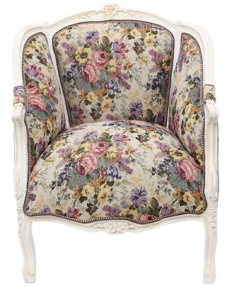 Casa Padrino Barock Salon Lounge Sessel mit Blumenmuster Mehrfarbig / Antik Weiß 70 x H. 100 cm - Barockmöbel