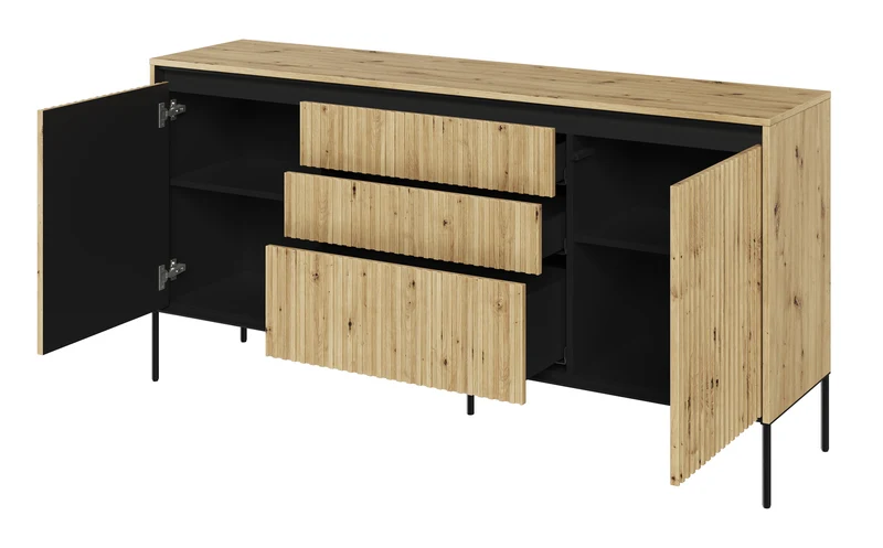 Trend Kommode mit zwei Türen, 166 cm, mit drei LED-Schubladen, Artisan-Eiche