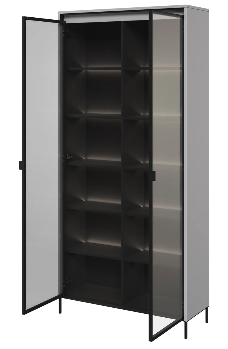 Zweiflügeliger Trend-Schrank 92 cm mit LED, Grau