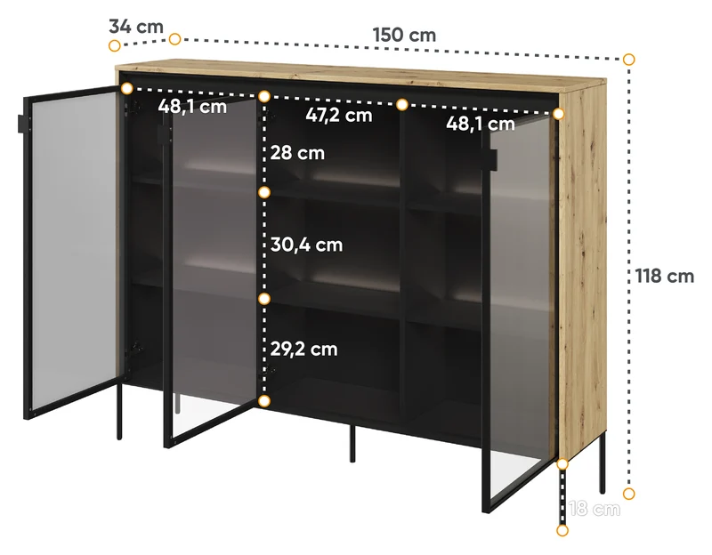 Drehtürenschrank Trend 150 cm mit LED Artisan-Eiche