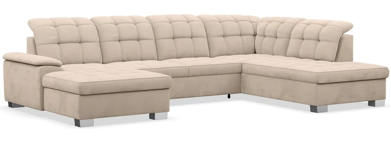 Ecksofa mit Schlaffunktion Jamaal U-förmig linksseitig mit Stauraum beige hydrophobes Samtvelours