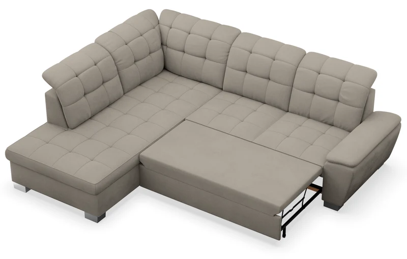 Ecksofa mit Schlaffunktion Jamaal, L-förmig, linksseitig, mit Stauraum, grau-beige Flechtoptik