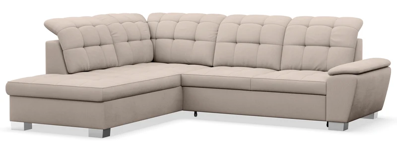 Ecksofa mit Schlaffunktion Jamaal, L-förmig, linksseitig, mit Stauraum, beige Flechtoptik