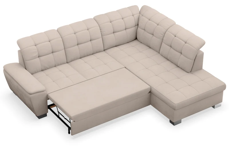 Ecksofa mit Schlaffunktion Jamaal, L-förmig, rechtsseitig, mit Stauraum, beige Flechtmuster
