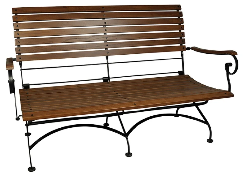 Casa Padrino Jugendstil Gartenbank Dunkelbraun / Schwarz 150 x 62 x H. 96 cm - Klappbare Garten Sitzbank - Holz Eisen Garten Möbel - Barock & Jugendstil Garten Möbel