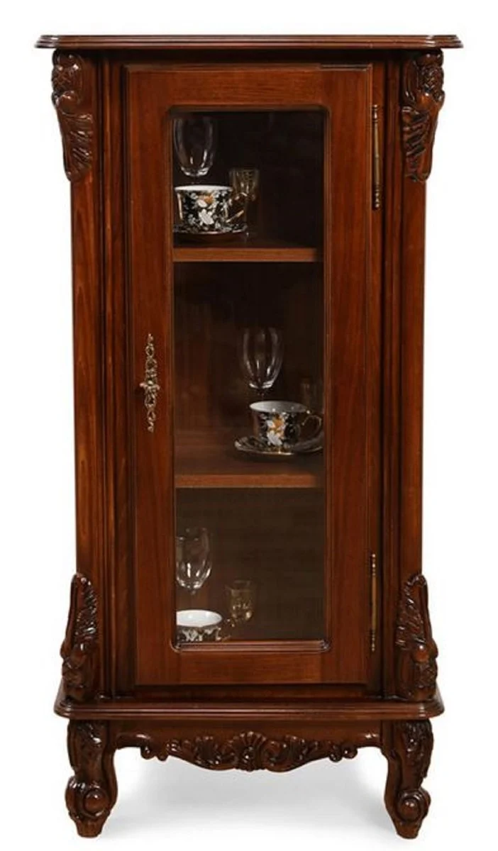 Casa Padrino Luxus Barock Vitrine Dunkelbraun - Prunkvoller Massivholz Vitrinenschrank mit Glastür - Handgefertigte Barock Möbel - Edel & Prunkvoll