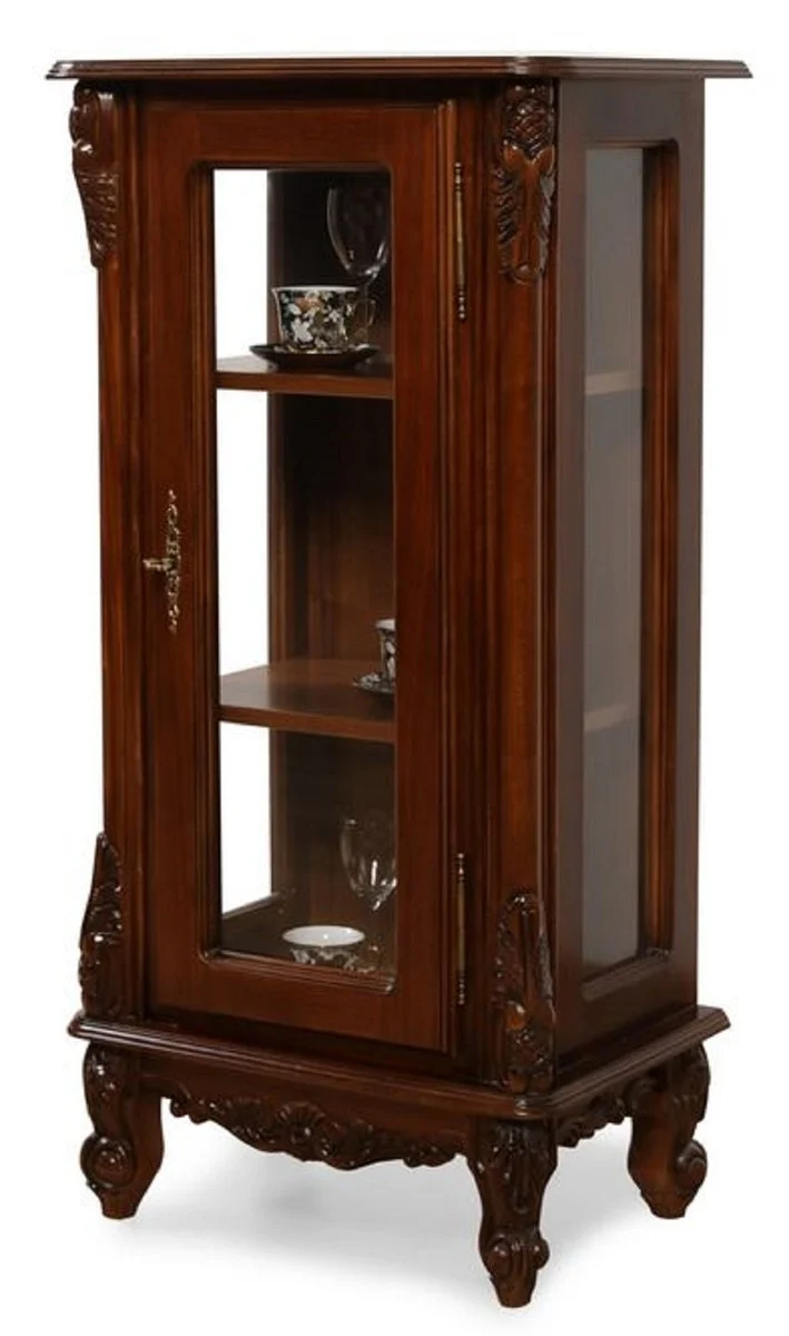 Casa Padrino Luxus Barock Vitrine Dunkelbraun - Prunkvoller Massivholz Vitrinenschrank mit Glastür - Handgefertigte Barock Möbel - Edel & Prunkvoll