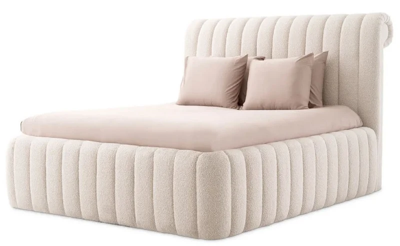 Casa Padrino Luxus Doppelbett Creme 210 x 266 x H. 155 cm - Massivholz Bett mit Kopfteil - Schlafzimmer Möbel - Hotel Möbel - Luxus Möbel - Luxus Einrichtung