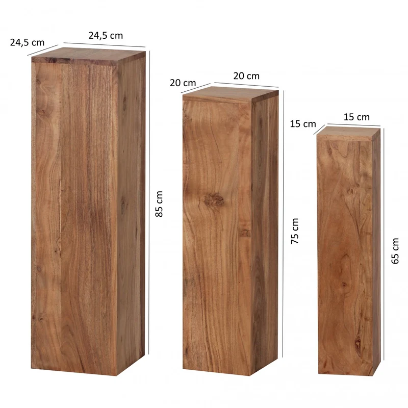 Beistelltisch 3er Set Akazie Massiv Quadratisch Modern Wohnzimmer