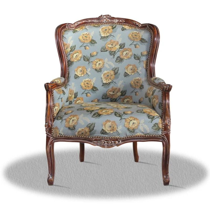 Casa Padrino Barock Sessel mit Blumenmuster - Hotel Kollektion, braun / hellblau - 70 x 65 x 100 cm