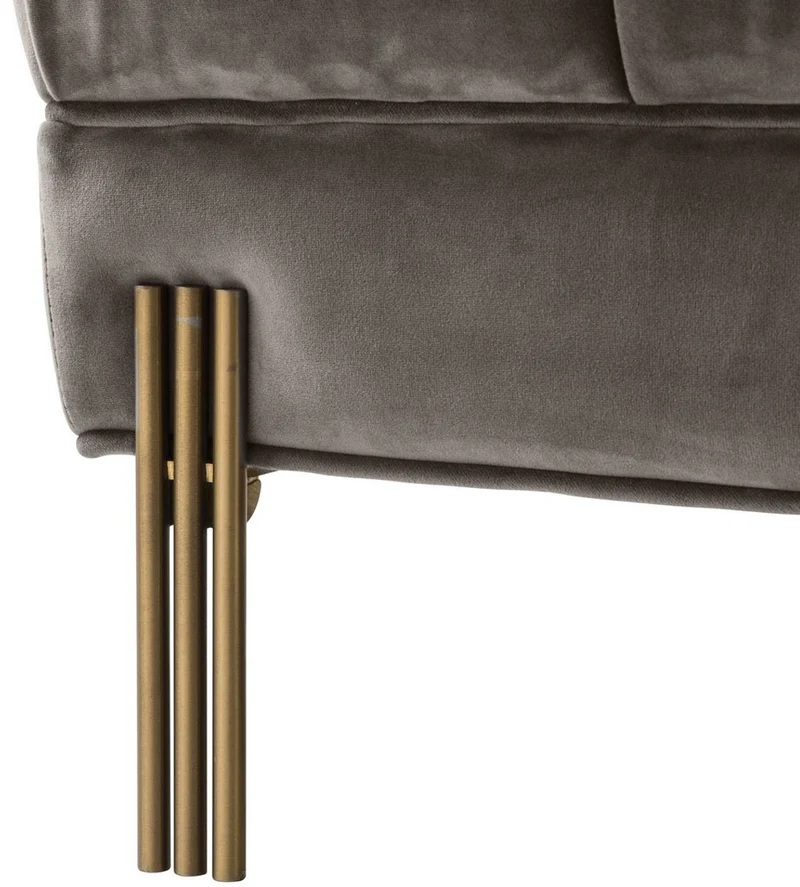 Casa Padrino Luxus Sitzbank Grau / Messingfarben 133 x 59 x H. 42 cm - Gepolsterte Samt Bank mit Edelstahl Beinen - Luxus Kollektion