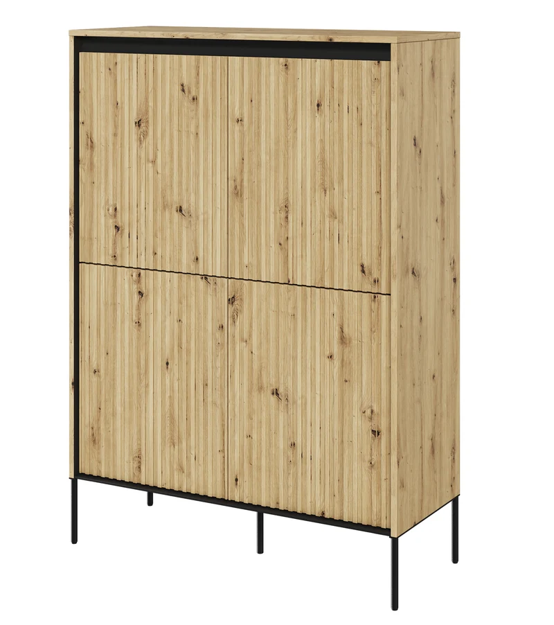 Vier­türige hohe Kommode Trend 98 cm mit LED Artisan-Eiche
