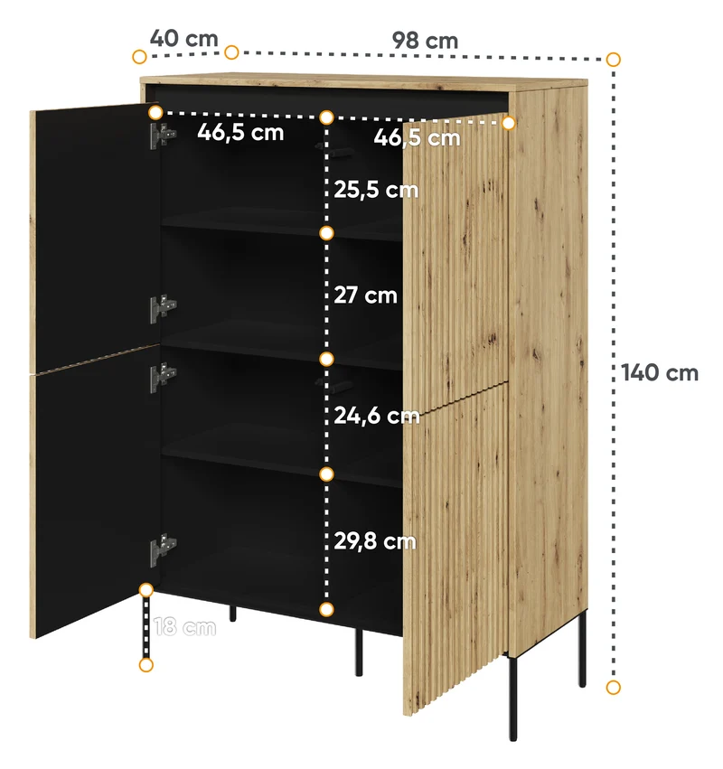 Vier­türige hohe Kommode Trend 98 cm mit LED Artisan-Eiche