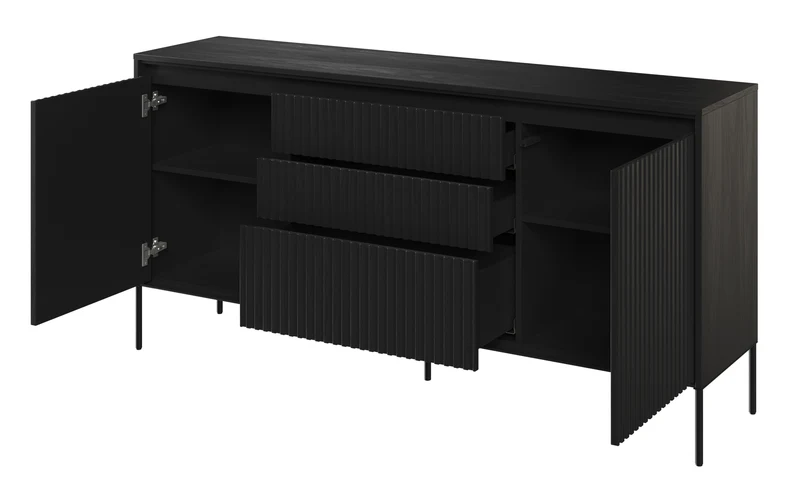 Trend 166 cm zweitürige Kommode mit drei LED-Schubladen Schwarz