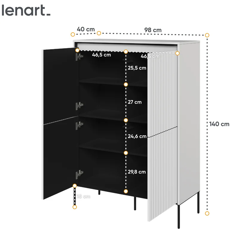 Vier­türige Kommode Trend, hoch 98 cm, mit LED, Weiß