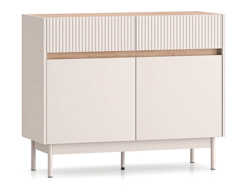 Zweiturige Kommode Dunea mit zwei Schubladen, 104 cm, Kaschmir/Eiche