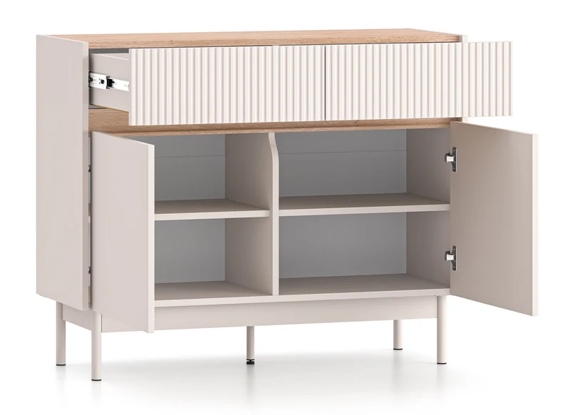 Zweiturige Kommode Dunea mit zwei Schubladen, 104 cm, Kaschmir/Eiche