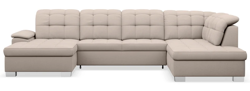 Ecksofa mit Schlaffunktion Jamaal U-förmig linksseitig mit Stauraum beige Geflecht