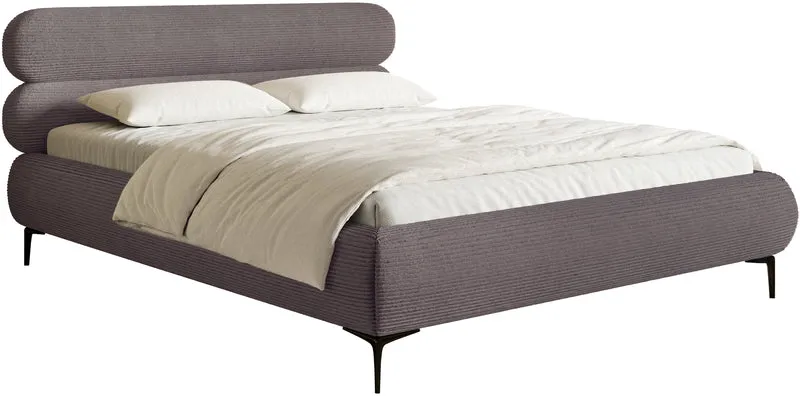Polsterbett 160x200 cm Roule Cord mit Stauraum, Metallrahmen, brauner Cordstoff, schwarze Füße