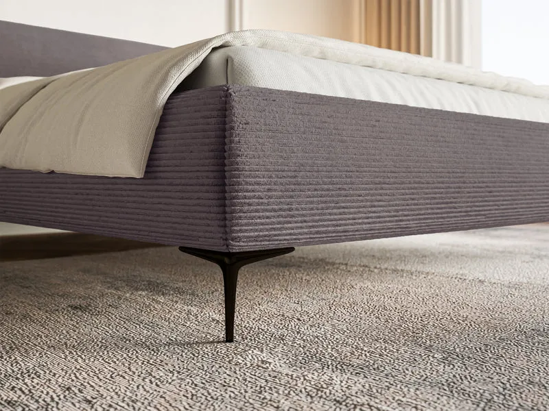 Polsterbett 160x200 cm Roule Cord mit Stauraum, Metallrahmen, brauner Cordstoff, schwarze Füße