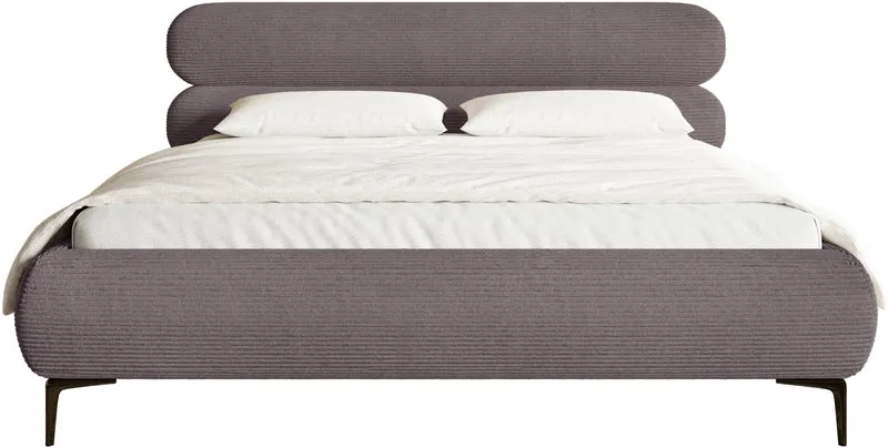 Polsterbett 160x200 cm Roule Cord mit Stauraum, Metallrahmen, brauner Cordstoff, schwarze Füße