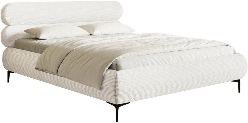 Polsterbett 140x200 cm Roule Cord creme Cordstoff schwarze Beine
