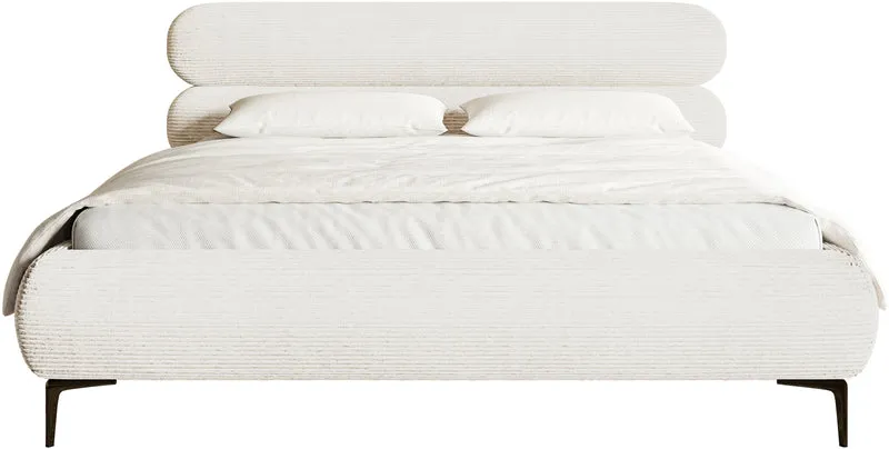 Polsterbett 140x200 cm Roule Cord creme Cordstoff schwarze Beine