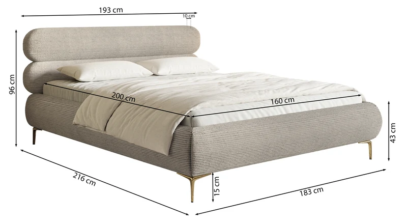 Polsterbett 160x200 cm Roule Cord hellbeige Cord mit schwarzen Beinen