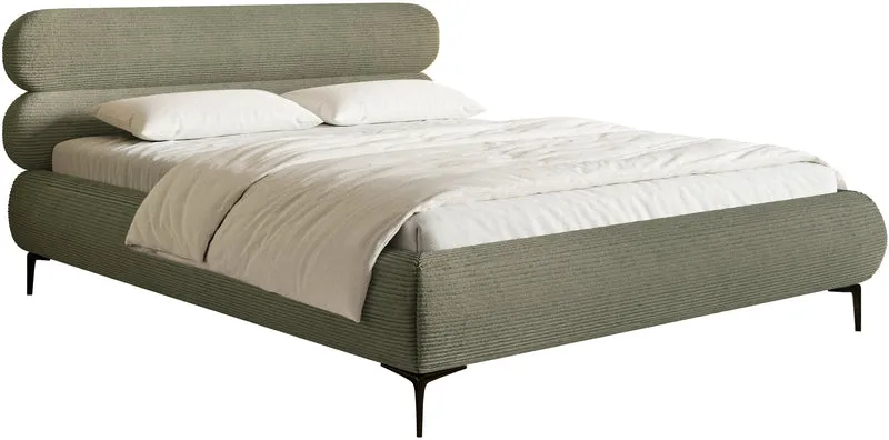 Gepolstertes Bett 160x200 cm Roule Cord olivgrüner Cordstoff, schwarze Beine