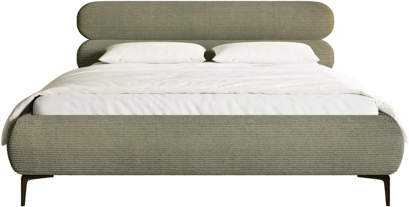 Gepolstertes Bett 160x200 cm Roule Cord olivgrüner Cordstoff, schwarze Beine