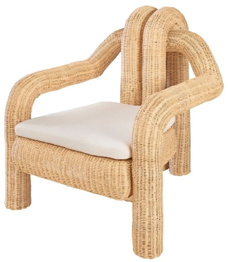 Casa Padrino Luxus Rattan Sessel mit Kissen Naturfarben 82,5 x 92 H. 95 cm - Wohnzimmer Sessel - Hotel Sessel - Wohnzimmer Möbel - Hotel Möbel - Luxus Möbel - Rattan Möbel