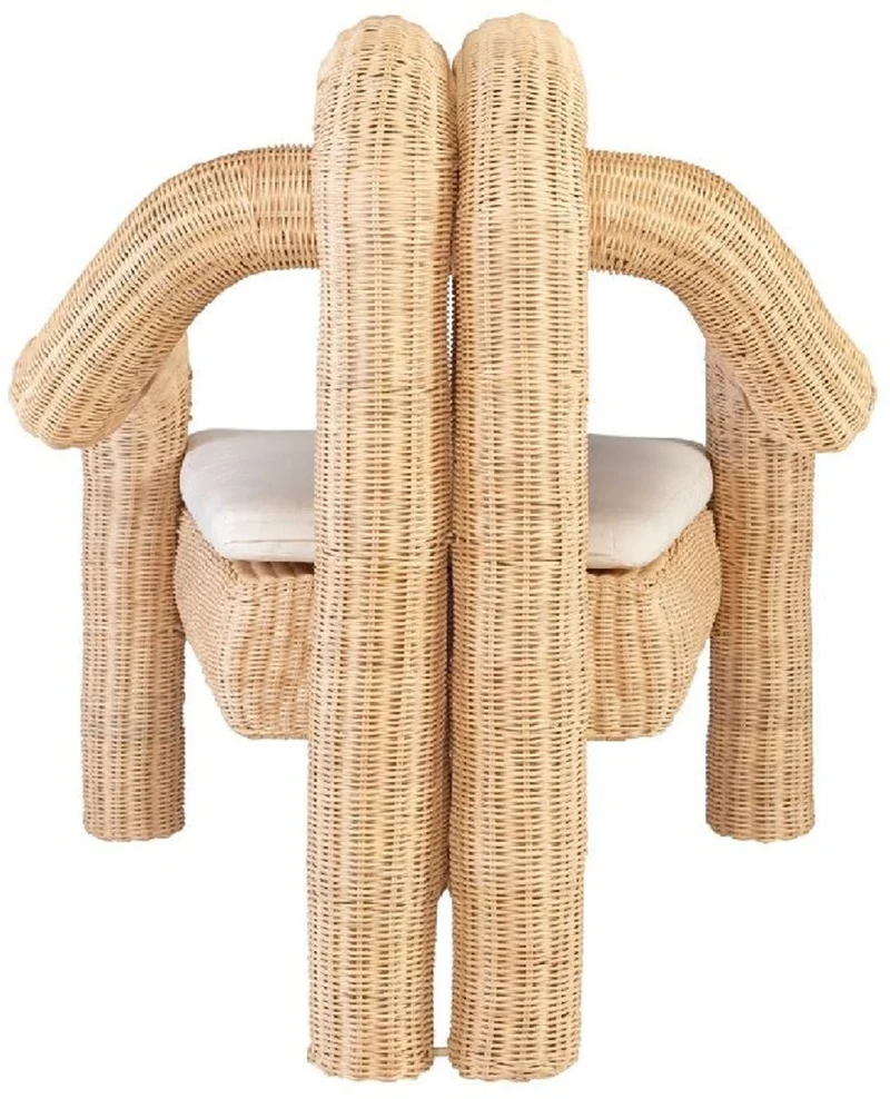 Casa Padrino Luxus Rattan Sessel mit Kissen Naturfarben 82,5 x 92 H. 95 cm - Wohnzimmer Sessel - Hotel Sessel - Wohnzimmer Möbel - Hotel Möbel - Luxus Möbel - Rattan Möbel