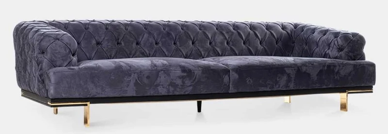Casa Padrino Luxus Chesterfield 3er Sofa Lila / Schwarz / Gold 250 x 100 x H. 65 cm - Wohnzimmer Sofa - Hotel Sofa - Wohnzimmer Möbel - Chesterfield Möbel - Luxus Möbel - Luxus Einrichtung