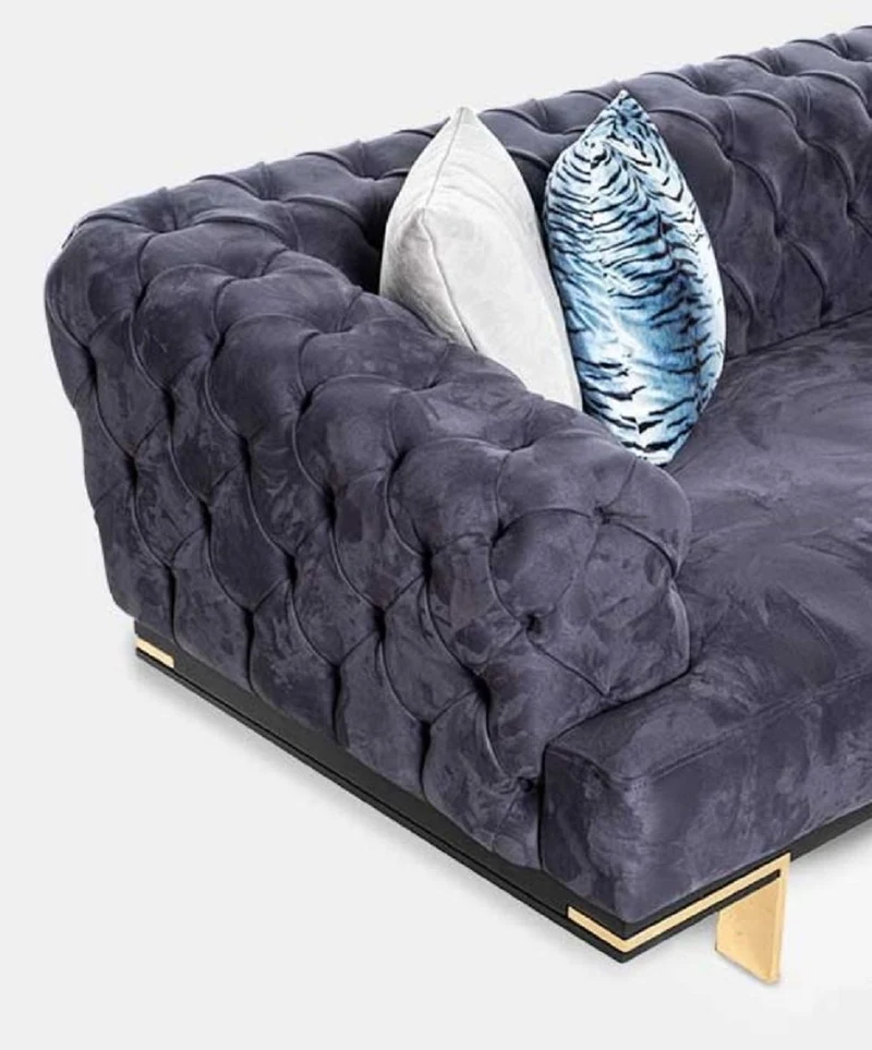 Casa Padrino Luxus Chesterfield 3er Sofa Lila / Schwarz / Gold 250 x 100 x H. 65 cm - Wohnzimmer Sofa - Hotel Sofa - Wohnzimmer Möbel - Chesterfield Möbel - Luxus Möbel - Luxus Einrichtung