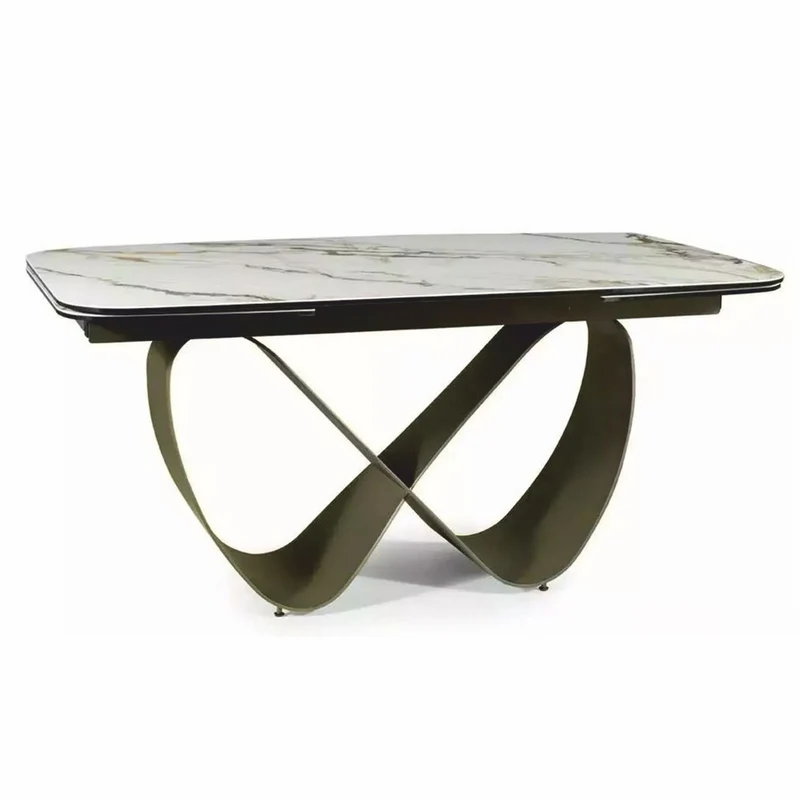 Casa Padrino Luxus Esstisch Weiß / Bernstein / Messing 160-240 cm - Ausziehbar