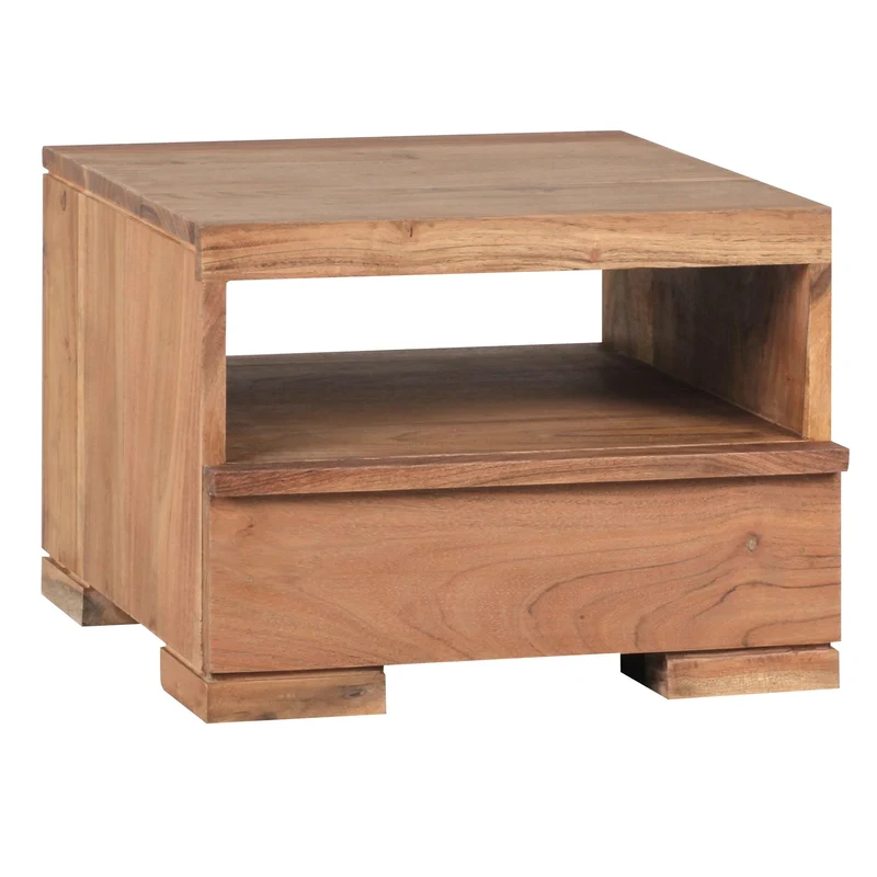 Nachttisch MUMBAI Akazie Massivholz 30cm 1 Schublade Landhausstil